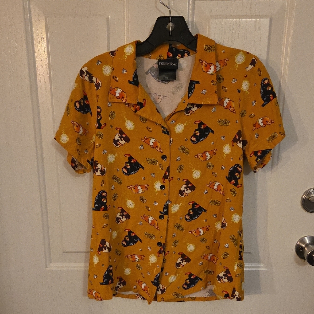 Women's Mustard Cat Print Blouse